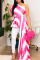 Pink Street Striped Print Split Joint Asymmetrical Oblique Collar Irregular Dress Dresses