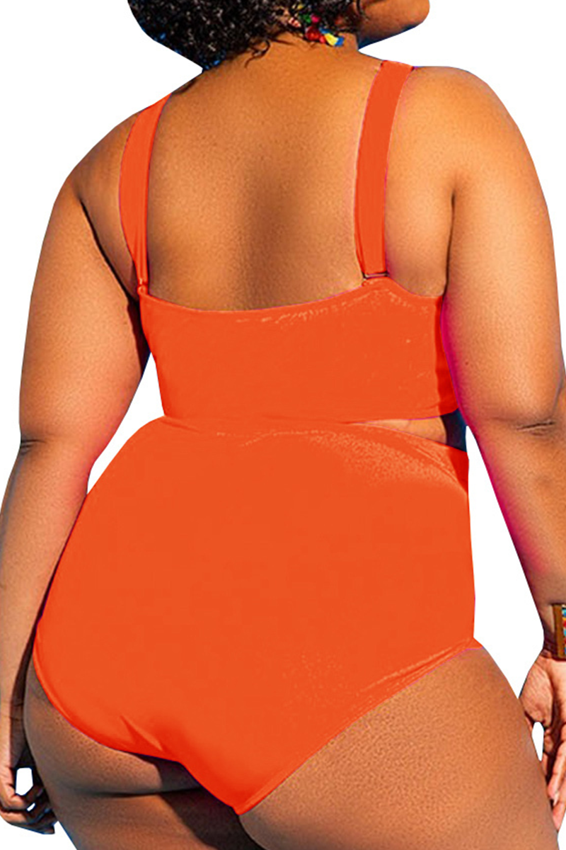 Wholesale Pink Sexy Solid Hollowed Out U Neck Plus Size Swimwear K26573 4 Online