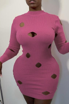 Pink Sexy Solid Patchwork Half A Turtleneck Pencil Skirt Dresses