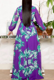 Purple Elegant Print Bandage Patchwork V Neck Printed Dress Dresses