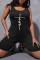 Black Fashion Casual Print Vests U Neck Regular Jumpsuits