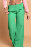 Green Fashion Casual Solid Pocket Regular High Waist Conventional Solid Color Bottoms
