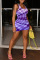 Powder Blue Fashion Sexy Print Basic U Neck Vest Dress
