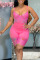 Pink Sexy Solid Split Joint See-through Spaghetti Strap Skinny Jumpsuits