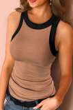 Brown Fashion Sexy O Neck Sleeveless Off The Shoulder Regular Solid Tops