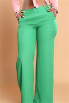 Green Fashion Casual Solid Pocket Regular High Waist Conventional Solid Color Bottoms