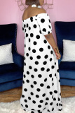 White Fashion Casual Dot Print Backless Off the Shoulder Short Sleeve Dress