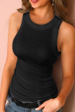 Black Brown Fashion Sexy O Neck Sleeveless Off The Shoulder Regular Solid Tops