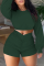 Army Green Casual Solid Patchwork O Neck Long Sleeve Two Pieces
