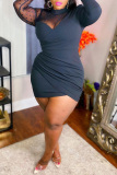 Black Sexy Print Mesh Half A Turtleneck Pencil Skirt Plus Size Dresses