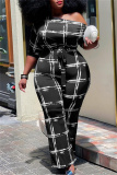 Red Fashion Casual Print Basic Oblique Collar Plus Size Jumpsuits