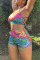 Multicolor Sexy Print Patchwork Frenulum Backless Swimwears