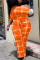 Orange Fashion Casual Print Basic Oblique Collar Plus Size Jumpsuits