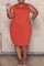 Tangerine Red Casual Solid Bandage Draw String Spaghetti Strap Straight Plus Size Dresses