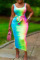 Colour Casual Gradual Change Print Bandage Split Joint U Neck Vest Dress Dresses