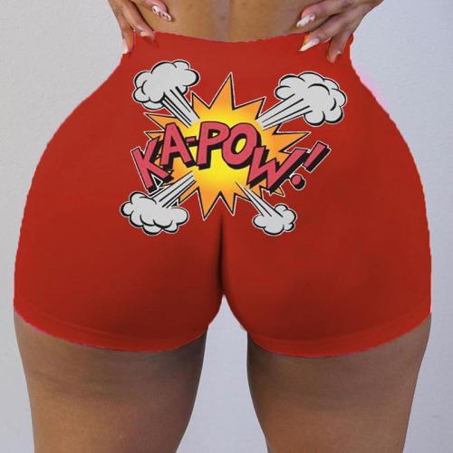 Red Sexy Print Patchwork Straight Straight Positioning Print Bottoms