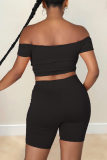 Black Fashion Sexy Solid Bandage Backless Off the Shoulder Short Sleeve Two Pieces