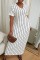 White Casual Striped Print Split Joint V Neck Straight Plus Size Dresses