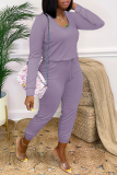 Grey Casual Solid Patchwork U Neck Skinny Jumpsuits