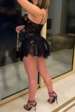 Black Sexy Patchwork Lace Spaghetti Strap Cake Skirt Dresses