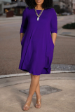 Purple Casual Solid Patchwork O Neck Cake Skirt Dresses
