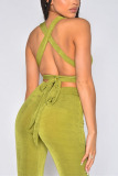Green Sexy Solid Bandage Hollowed Out Split Joint V Neck Sleeveless Two Pieces
