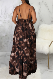 Brown Sexy Leopard Patchwork Spaghetti Strap Loose Jumpsuits