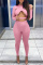 Pink Fashion Sexy Solid Hollowed Out V Neck Long Sleeve Two Pieces