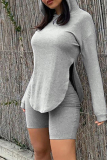 Green Fashion Casual Solid Slit Hooded Collar Long Sleeve Two Pieces