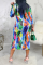 Multicolor Sexy Print Split Joint Half A Turtleneck Pencil Skirt Dresses