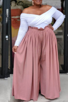 Pink Casual Solid Split Joint Fold Plus Size Bottoms
