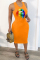 Orange Sexy Fashion Lips Print Sleeveless Dress