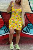 Yellow Sexy Casual Printed Vest Slim Dress