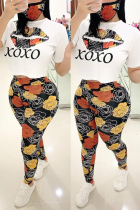 Yellow Fashion Sexy Printed Short Sleeve Top Set（With Mask）