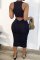 Blue Sexy Fashion Lips Print Sleeveless Dress
