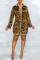 Leopard Print Fashion Casual Print Basic Turndown Collar Long Sleeve Shirt Dress