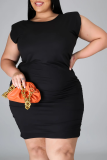 Black Casual Solid Patchwork O Neck Pencil Skirt Plus Size Dresses