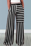 Black Casual Striped Print Patchwork Straight High Waist Straight Full Print Bottoms