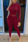 Burgundy Casual Solid Patchwork O Neck Long Sleeve Two Pieces
