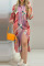 Multi-color Casual Print Split Joint Pocket Buttons Turndown Collar Straight Dresses
