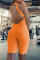 Tangerine Red Sexy Solid Split Joint Backless Halter Skinny Jumpsuits