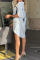 White Casual Letter Print Patchwork Turndown Collar Shirt Dress Dresses