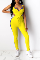 Yellow Sexy Solid Split Joint V Neck Sleeveless Two Pieces