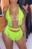Red Sexy Solid Tassel Hollowed Out Swimwears