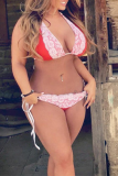 Red Sexy Solid Lace Swimwears