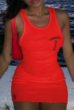 Red Fashion Sexy Spaghetti Strap Sleeveless U Neck Sling Dress Mini Print Dresses