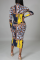 Multicolor Sexy Print Patchwork Zipper Collar Pencil Skirt Dresses