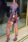 Blue Sexy Print Bandage Hollowed Out Patchwork O Neck Pencil Skirt Dresses