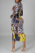 Multicolor Sexy Print Patchwork Zipper Collar Pencil Skirt Dresses