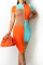 Tangerine Casual Color Lump Print Patchwork Half A Turtleneck Pencil Skirt Dresses